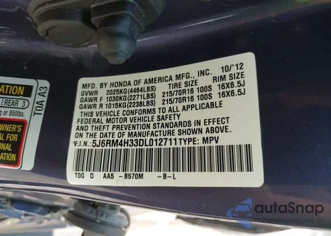 2013 Honda Cr-V Lx z USA, uszkodzony, nr VIN 5J6RM4H33DL012711